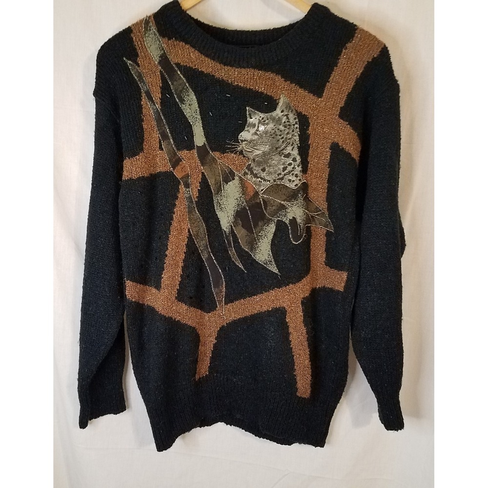 Yoido Club Black‎ Vintage Long Sleeve Sweater Leopard 80's/90's Sz Med